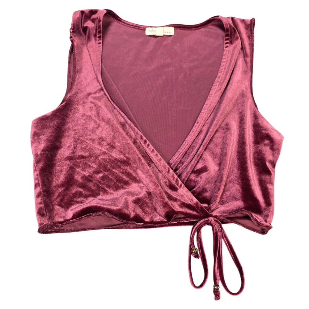 Bebop Velvet Wrap Crop Top Women's‎ Size XL Burgundy Sleeveless Beaded Tie Waist